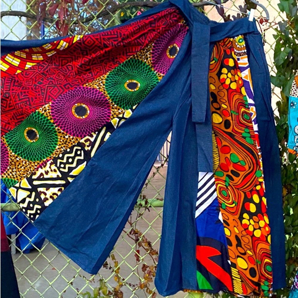 NY Designer NH PALAZZO DENIM PANTS WITH PATCHWORK PRINTS